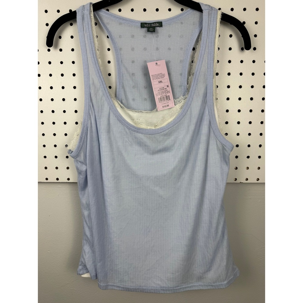 Wild‎ Fable Blue Ribbed Lace Trim Racerback Tank Top XXL NWT 331 01 9507